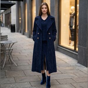 Double-Breasted Three Pice Long Black Trench Coat Set
